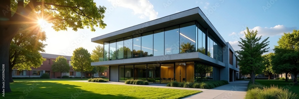 Glass-fronted contemporary building on university campus, glass, campus Glass-fronted contemporary building on university campus, glass, campus