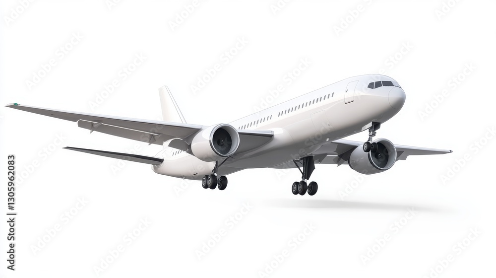 White commercial airplane in dynamic ascent isolated on white, travel concept. White commercial airplane in dynamic ascent isolated on white, travel concept.