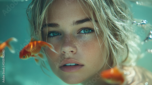 A surreal and realistic portrait film photography with an artistic and emotional atmosphere. The image has a vintage, dirty, and aged look. It features a short-haired girl with a melancholic gaze, wea