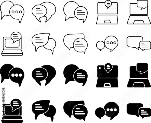 Online Message Icon Set Simple Vector