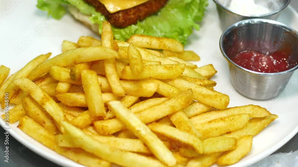 Enjoying delicious fries and a sandwich at a local diner Enjoying delicious fries and a sandwich at a local diner