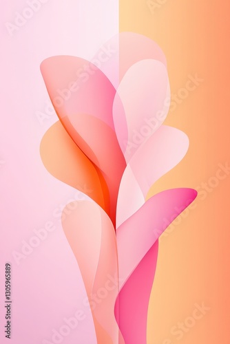 Abstract Gradient of Flowing Shapes in Pink and Orange Pastel Hues