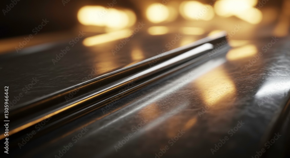 Sleek Metal Surface with Firelight Reflection: A close-up shot reveals a polished metal surface, its sleek texture reflecting the warm glow of firelight in the background. Sleek Metal Surface with Firelight Reflection: A close-up shot reveals a polished metal surface, its sleek texture reflecting the warm glow of firelight in the background.