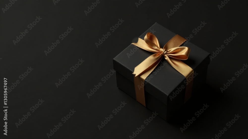 A sophisticated black gift box adorned with a luxurious golden ribbon, perfect for a special occasion. A sophisticated black gift box adorned with a luxurious golden ribbon, perfect for a special occasion.