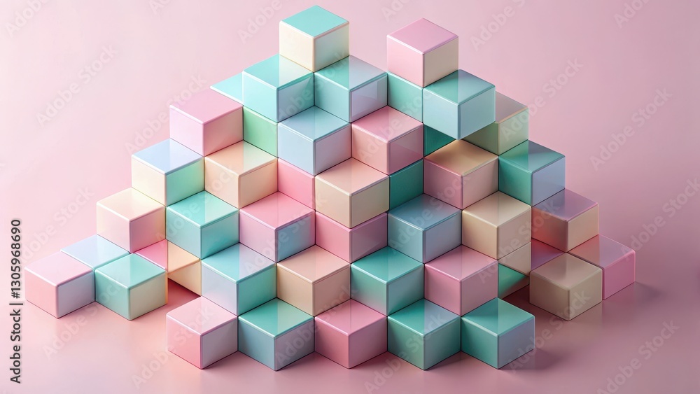 Obraz premium Geometric cubes on a soft pastel pink background with subtle gradient effect, contemporary style, vibrant color palette