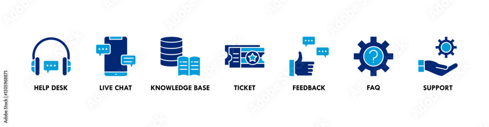 Customer support banner web icon illustration concept with icon of help desk, live chat, knowledge base, ticket, feedback, FAQ, support Customer support banner web icon illustration concept with icon of help desk, live chat, knowledge base, ticket, feedback, FAQ, support