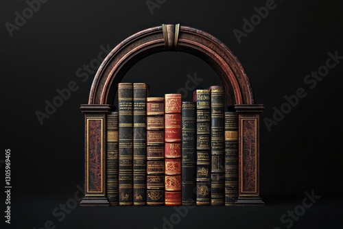 Arch-shaped bookend holding classic books with an elegant design for a modern look.