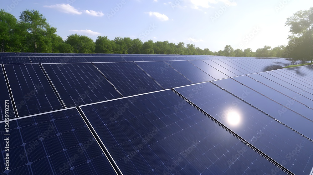 Aerial view of a massive solar panel farm utilizing advanced photovoltaic technology.