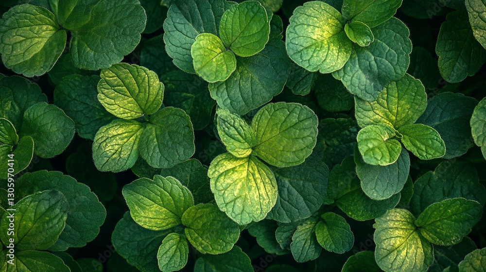 Lush green leaves of a plant creating a natural pattern Lush green leaves of a plant creating a natural pattern