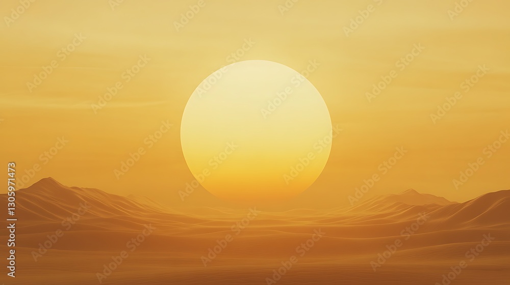 A minimalist artwork depicting a rising sun over a vast horizon, showcasing serene beauty and tranquility.