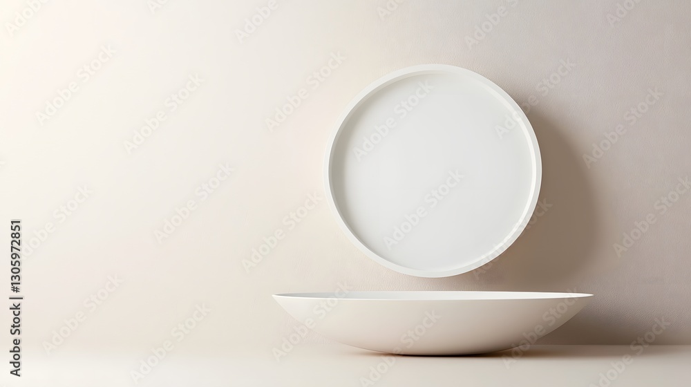 Photograph of a Minimalist White Pie Box with a Sleek and Blank Exterior Design Floating on a Soft Pastel Colored Background in a Studio Setting Photograph of a Minimalist White Pie Box with a Sleek and Blank Exterior Design Floating on a Soft Pastel Colored Background in a Studio Setting