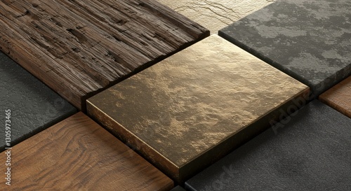 Textured Surfaces: A curated selection of diverse materials, including wood, stone, and metal, are presented in a minimalist composition, showcasing their unique textures and patterns.