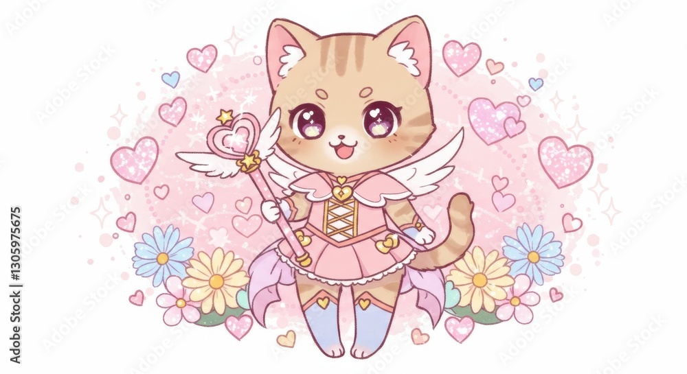 Adorable Kawaii Kitten Angel: Pastel Fantasy Illustration Adorable Kawaii Kitten Angel: Pastel Fantasy Illustration