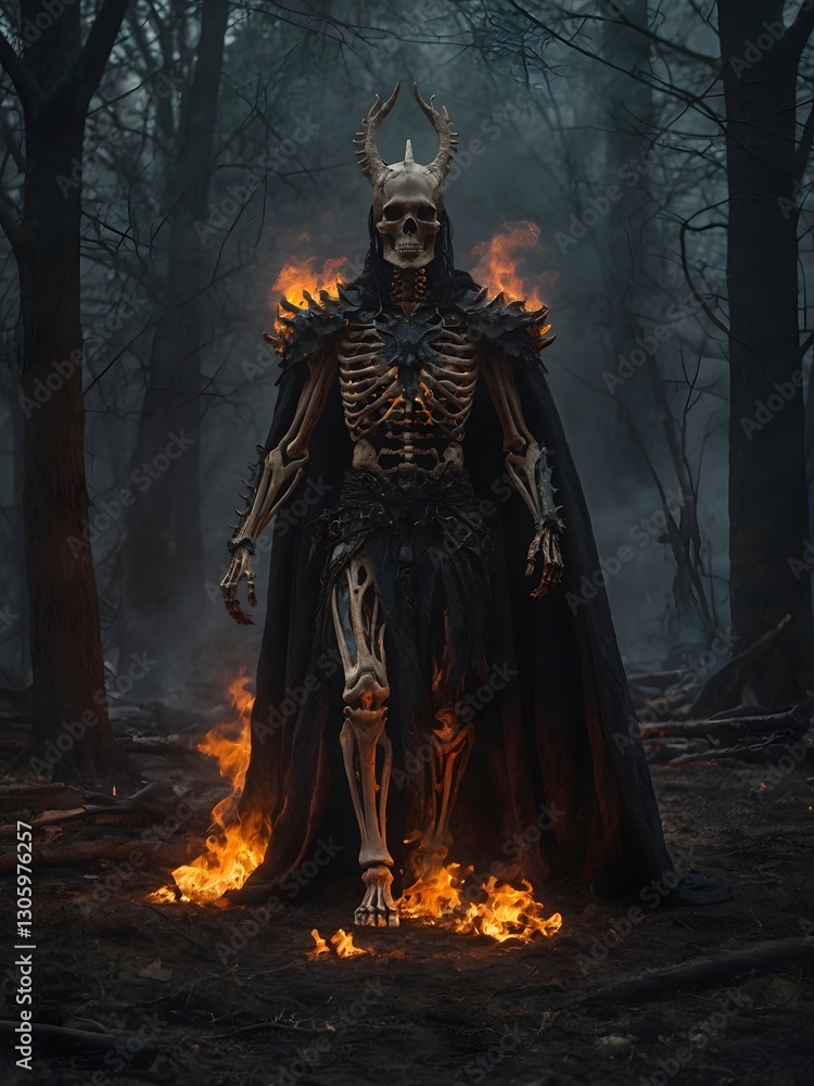 Naklejka premium The Skeletal King Emerges from the Inferno