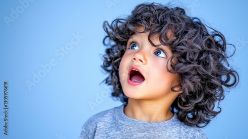 Wallpaper Mural Amazed Toddler Boy with Curly Hair Looking Up Torontodigital.ca