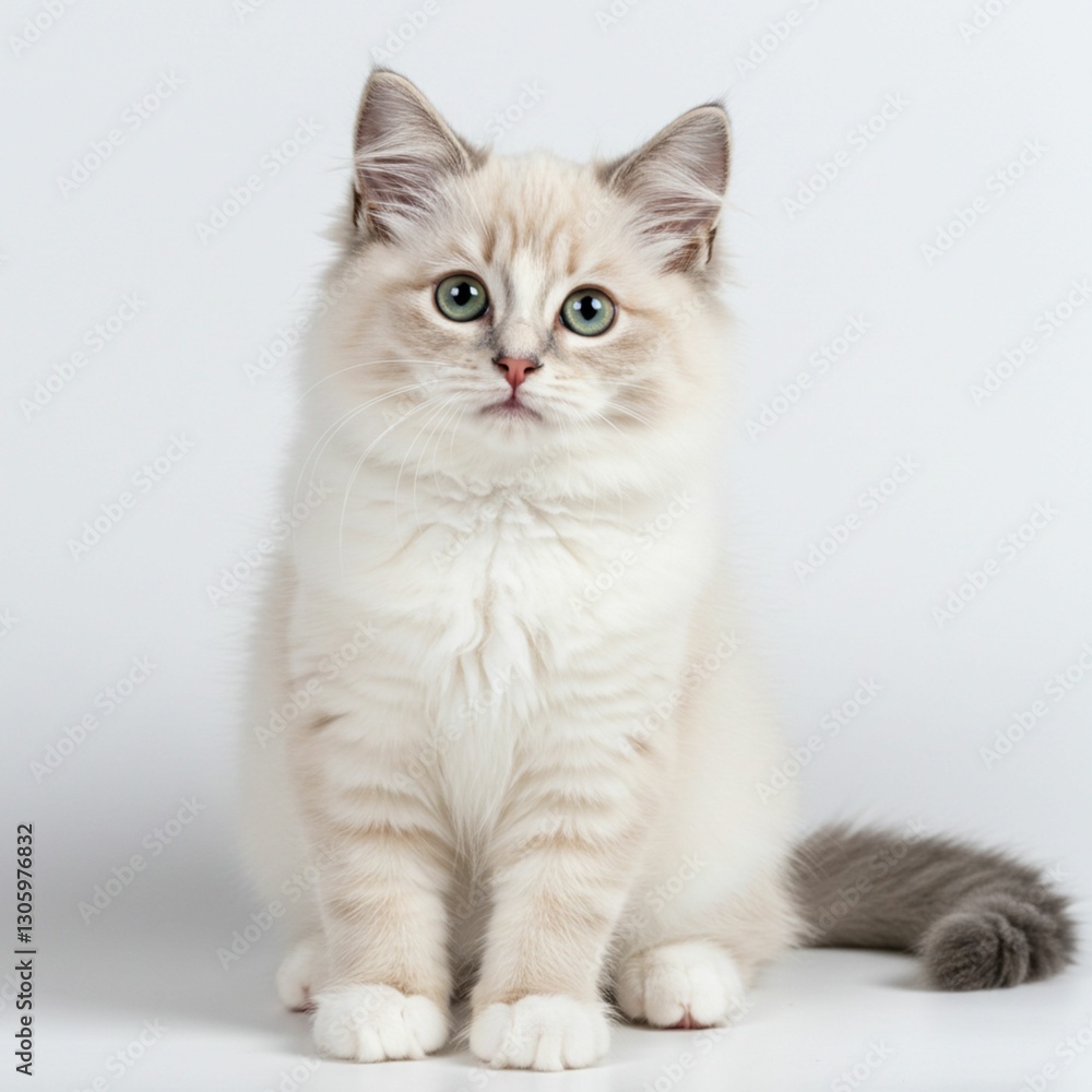 Charming Ragdoll Kitten Looking Up with Innocent Blue Eyes Charming Ragdoll Kitten Looking Up with Innocent Blue Eyes