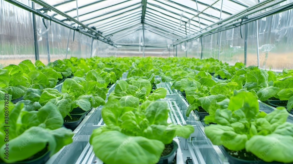 Vibrant hydroponics system inside a modern transparent greenhouse showcasing efficient and sustainable indoor agricultural farming with lush leafy greens Vibrant hydroponics system inside a modern transparent greenhouse showcasing efficient and sustainable indoor agricultural farming with lush leafy greens