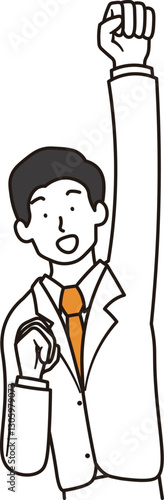 笑顔でガッツポーズをするスーツ姿の男性ビジネスパーソンの上半身のイラスト素材