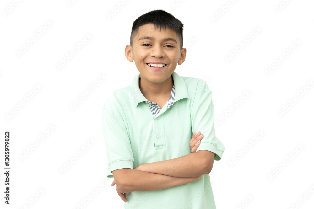 Portrait of smiling boy with crossed arms on white background Portrait of smiling boy with crossed arms on white background