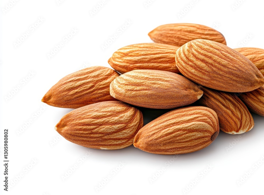 Close Up of a Pile of Light Brown Almonds on White Background Close Up of a Pile of Light Brown Almonds on White Background