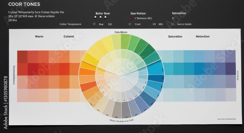 Color Wheel and Tones Guide: A detailed overview of color tones and color wheel with color variations presented for professional use. 