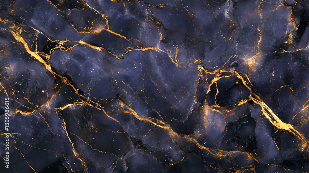 Fototapeta premium marble texture with dark purple blue and gold veins 