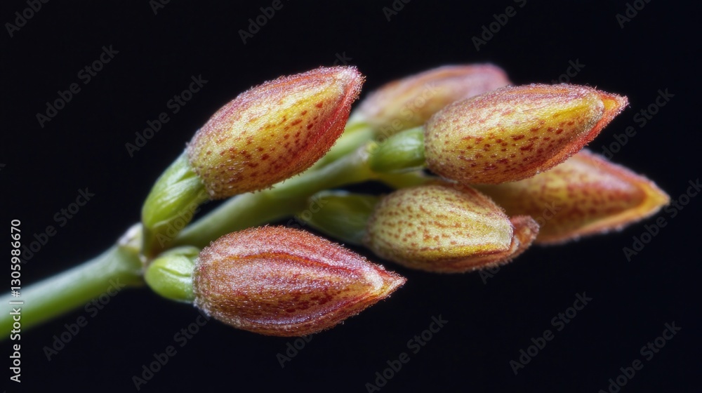 A branch with orchid buds on a black background A branch with orchid buds on a black background