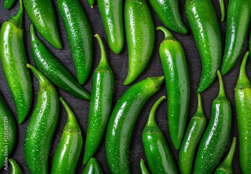Vibrant Green Jalapeno Peppers on Dark Background