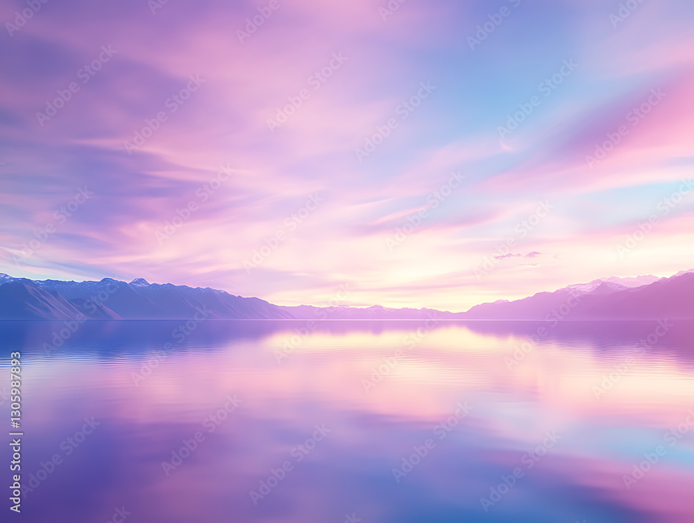 Fototapeta premium Serene sunrise reflection over calm lake nature scene tranquil environment aesthetic viewpoint