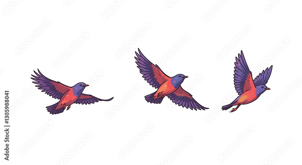 Obraz premium Illustration of vibrant birds in flight - feeling of freedom - children's book illustration