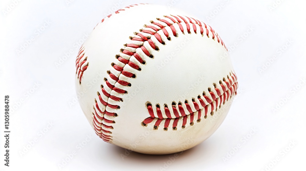 Baseball close-up, white background, stitching detail, sports equipment Baseball close-up, white background, stitching detail, sports equipment