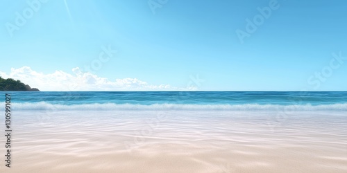 Wallpaper Mural A tranquil beach scene merges pristine white sand and calming blue waters, under a bright sky with soft clouds, representing the essence of relaxation and escape. Torontodigital.ca