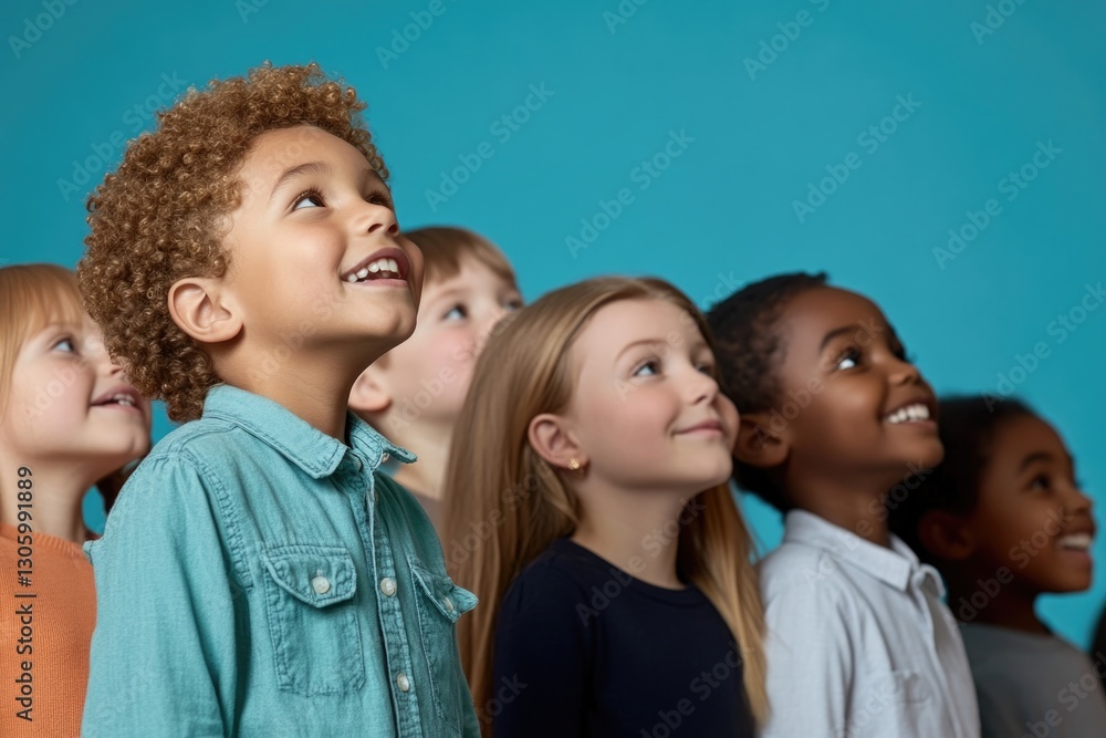 Obraz premium diverse group of children from various backgrounds eagerly learning together in bright classroom setting symbolizing