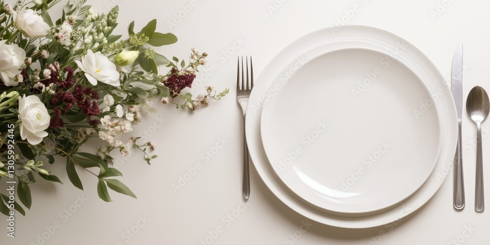A beautiful dining table setting featuring white plates and a stunning arrangement of flowers, perfect for occasions and special gatherings, showcasing elegance and style. A beautiful dining table setting featuring white plates and a stunning arrangement of flowers, perfect for occasions and special gatherings, showcasing elegance and style.