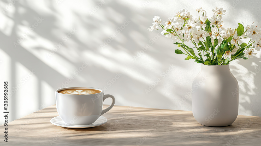 clean coffee table featuring cup of coffee and flower vase clean coffee table featuring cup of coffee and flower vase