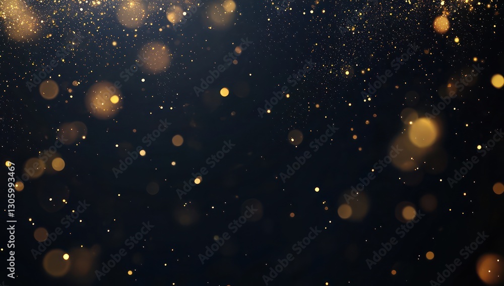 Shimmering light effects and golden bokeh particles enhance a black background. Shimmering light effects and golden bokeh particles enhance a black background.