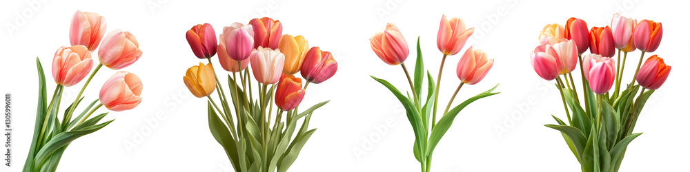 Collection of fresh tulips bush, cut out on white or transparent background Collection of fresh tulips bush, cut out on white or transparent background