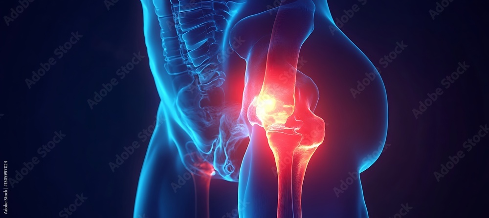 Naklejka premium Hip bone cancer or tumor, one side pain. 3d illustration,
