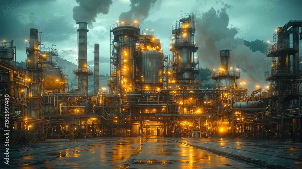 Illuminated Industrial Complex at Dusk Illuminated Industrial Complex at Dusk