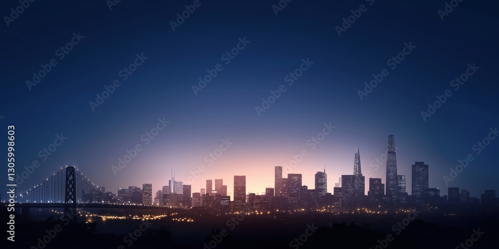 Fototapeta premium A breathtaking city skyline illuminated by twilight, with prominent buildings silhouetted against a gradient sky, capturing the allure and energy of urban life and architecture.