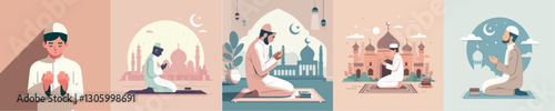 Vector image of Muslim man praying