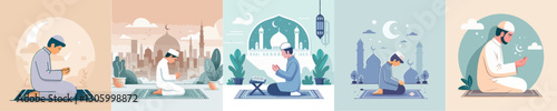 Vector image of Muslim man praying