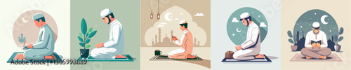 Vector image of Muslim man praying