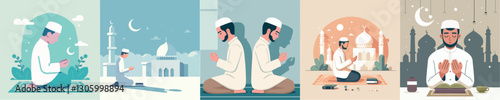 Vector image of Muslim man praying