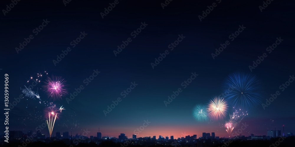 A panoramic view of a mesmerizing fireworks display lighting up the skyline, with various bursts of color creating a stunning visual that captures the spirit of celebration. A panoramic view of a mesmerizing fireworks display lighting up the skyline, with various bursts of color creating a stunning visual that captures the spirit of celebration.