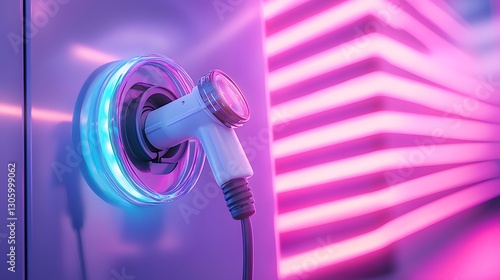 Modern Charging Station With EV Charger Cable and Colorful LED Lights in Urban Setting