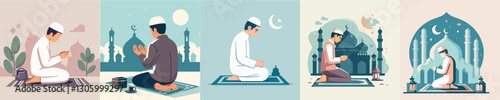 Vector image of Muslim man praying