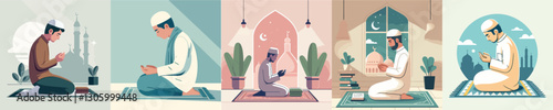 Vector image of Muslim man praying