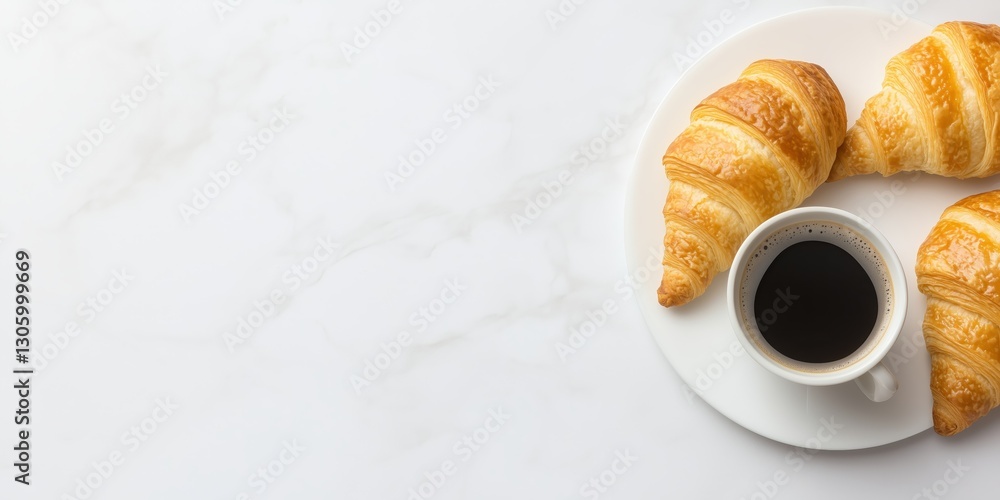 An elegant breakfast setup featuring flaky croissants paired with a rich cup of coffee, capturing the essence of a cozy morning ritual. An elegant breakfast setup featuring flaky croissants paired with a rich cup of coffee, capturing the essence of a cozy morning ritual.