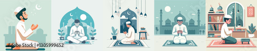 Vector image of Muslim man praying